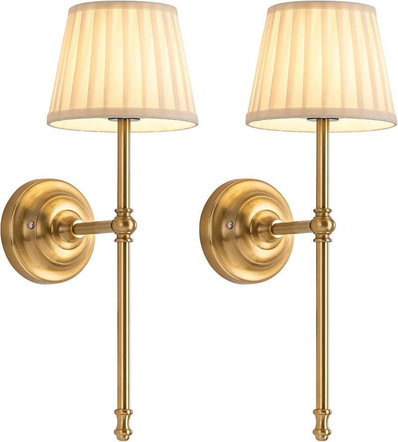 KDG Cordless Wall Sconces Set of 2, Small Wireless 5200mAh Rechargeable Battery Fabric LED Wall Lamps, Portables Lightings for Wall Painting, Living Room, Bedroom, Hallway, Gifts, Night Light (Gold) - Image 1